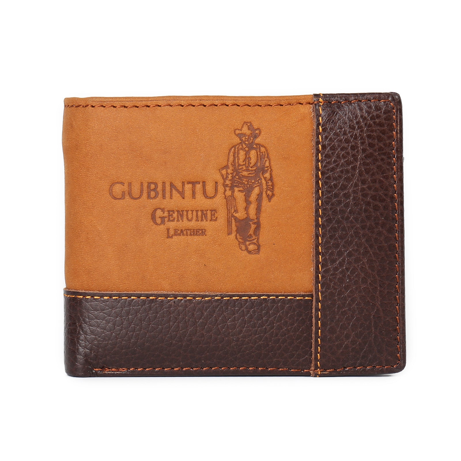 Brown leather wallet with 'Gubintu' branding on a white background